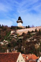 Blick vom Kastner & Öhler auf den Grazer Uhrturm am Schlossberg. Graz  1. Bezirk - Innere Stadt 