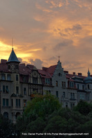 Alte Patrizierhäuser an der Mur bei Sonnenuntergang vom ersten Bezirk aus gesehen: Graz 1. Bezirk - Innere Stadt 
