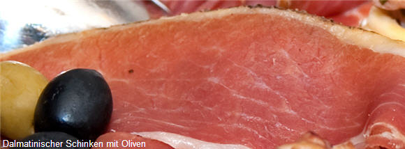 dalmatinischer Schinken,pršut,kroatische Rezepte,mediterrane luftgetrockneter Schinken,Kräuter,Spanferkel,Lammkeule,Fischspezialitäten,Schweinshaxen,Schweinsbraten,Lamm, Lammbraten,Kroatien
