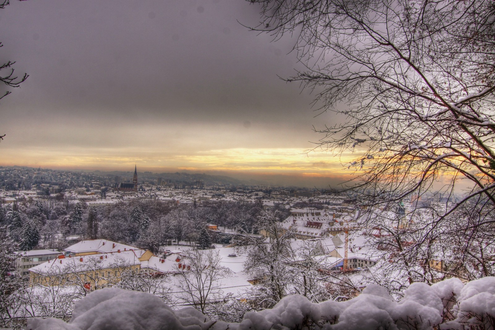 Blick vom Schlossberg über die Altstadt im Winter. Graz 1. Bezirk - Innere Stadt