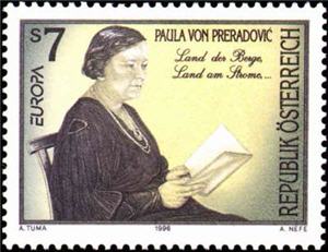 Briefmarke,Paula von Preradovic,Symbole,Hymne,Österreich,Autorin,die Bundeshymne symbolisch,Hymnen,Emotionen,Staat,Pathos,Gesetz