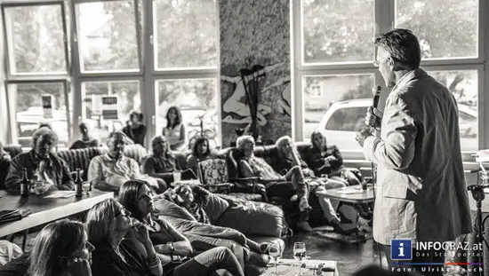 Moderator Günter Encic,ORF,literatur,bluesabend,12.6.2014,edition keiper,