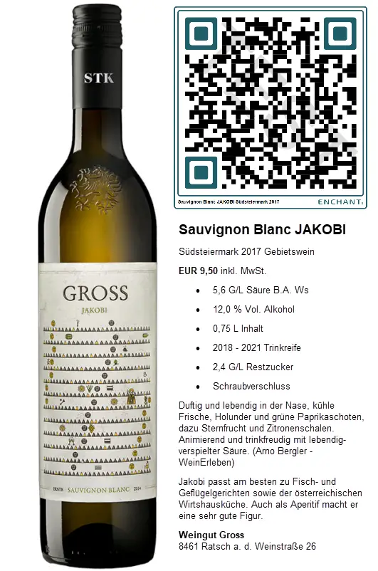 WEINGUT GROSS 8461 Ratsch an der Weinstrasse 26 JAKOBI Suedsteiermark 2017 Gebietswein MIT qr
