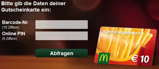 Mc Donalds Österreich Gutscheinkarte